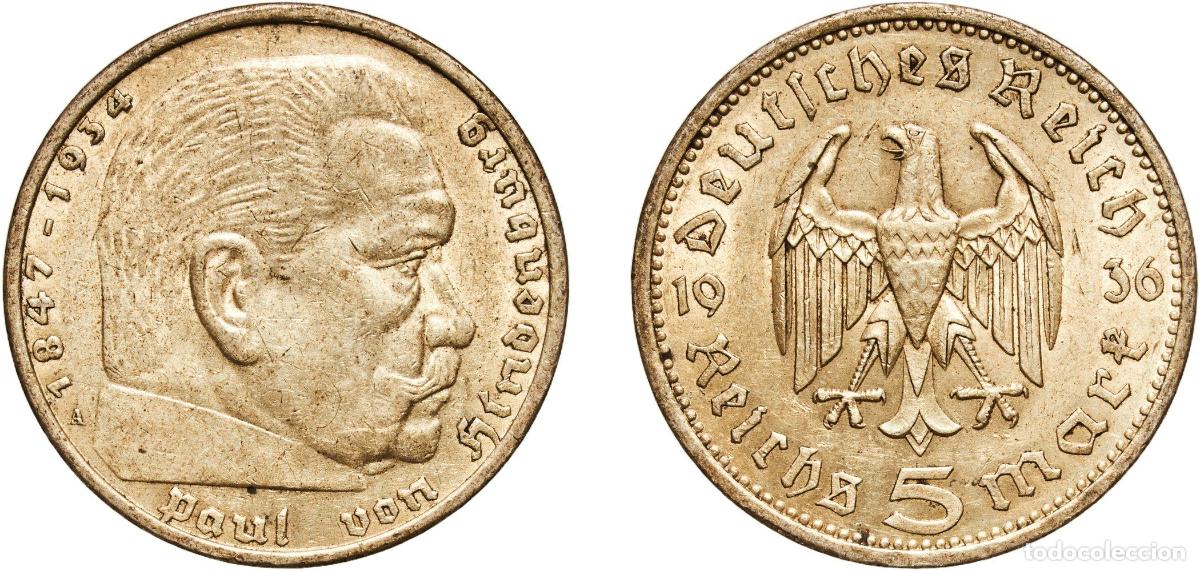 Monedas antiguas de Europa: Germany Third Reich 1936 A 5 Reichsmark (Paul von Hindenburg) Silver (.900) Berlin Mint (30611157)