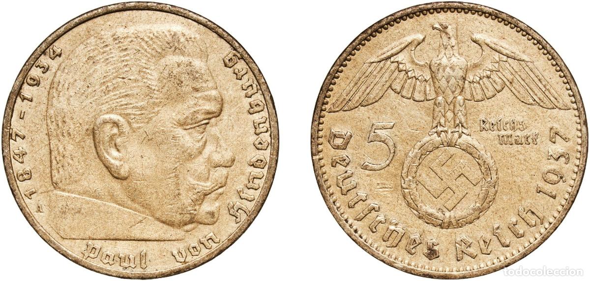 Monedas antiguas de Europa: Germany Third Reich 1937 A 5 Reichsmark (Paul von Hindenburg) Silver (.900) Berlin Mint (6662001) 1