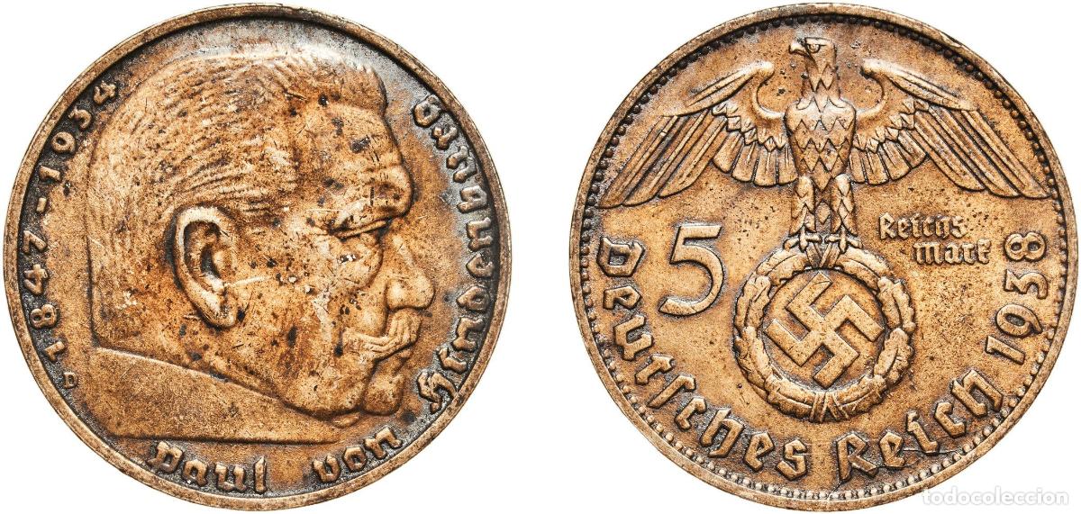 Monedas antiguas de Europa: Germany Third Reich 1938 D 5 Reichsmark (Paul von Hindenburg) Silver (.900) Munich Mint (1304000) 1