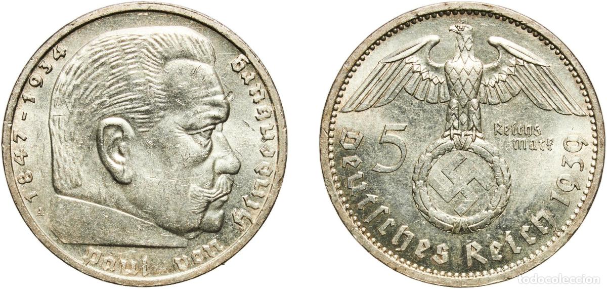 Monedas antiguas de Europa: Germany Third Reich 1939 A 5 Reichsmark (Paul von Hindenburg) Original luster Silver (.900) Berlin