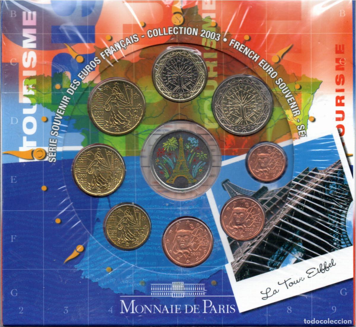 Monedas antiguas de Europa: FRANCIA 2003, CARTERA OFICIAL TURISMO TORRE EIFEEL, 8 MONEDAS + MEDALLA, PRECINTADA, 2 FOTOS