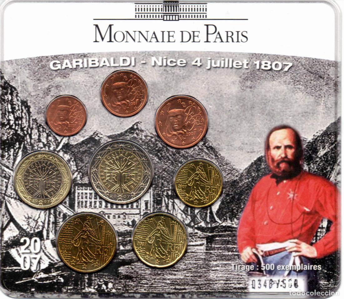 Monedas antiguas de Europa: FRANCIA 2007, CARTERA OFICIAL GARIBALDI, EUROSET 8 VALORES, TIRADA 500 EJEMPLARES, BU, 2 FOTOS