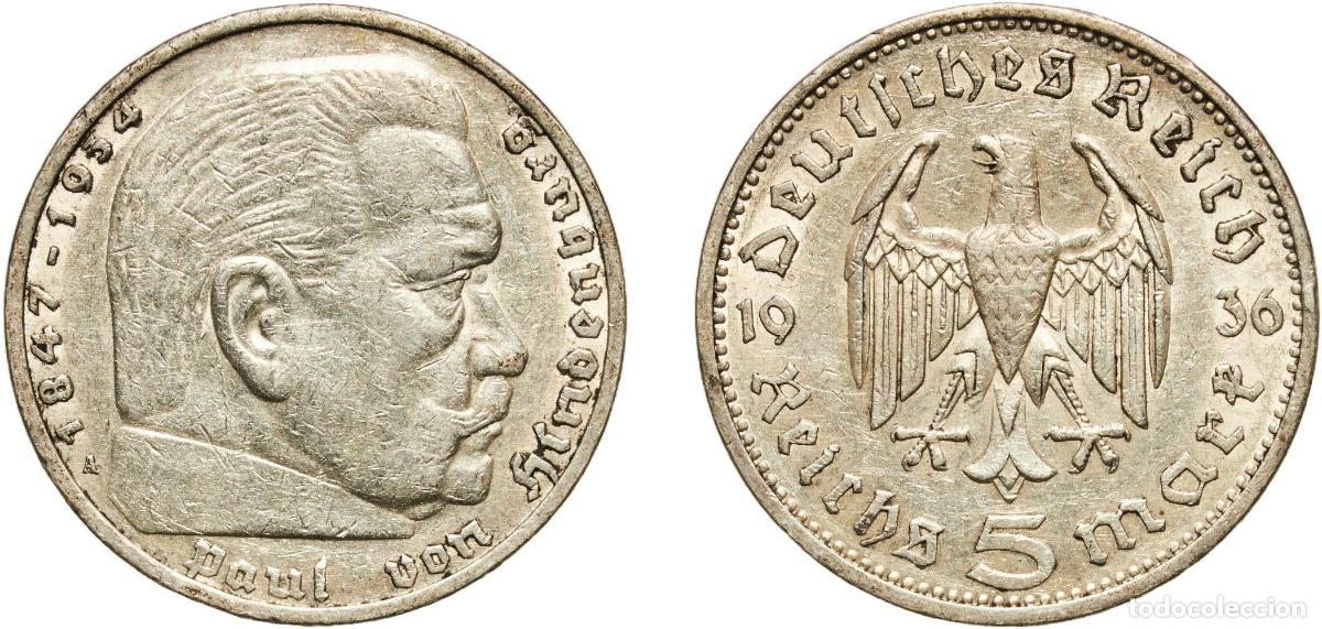 Monedas antiguas de Europa: Germany Third Reich 1936 A 5 Reichsmark (Paul von Hindenburg) Silver (.900) Berlin Mint (30611157)