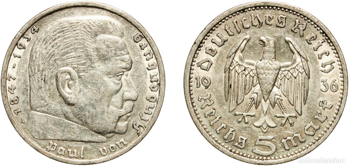 Monedas antiguas de Europa: Germany Third Reich 1936 A 5 Reichsmark (Paul von Hindenburg) Silver (.900) Berlin Mint (30611157)