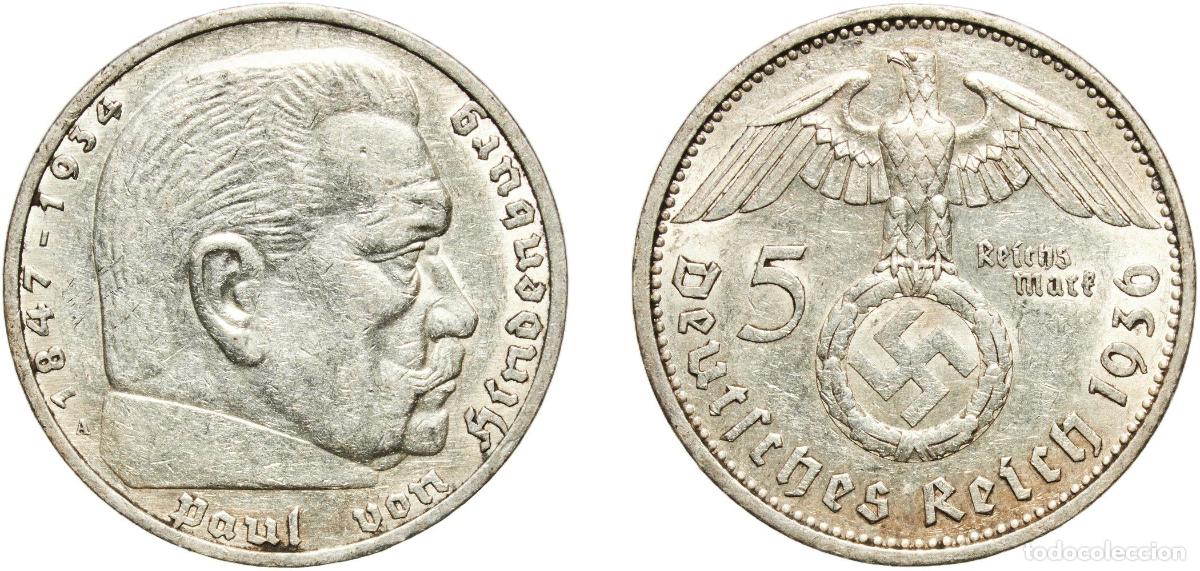 Monedas antiguas de Europa: Germany Third Reich 1936 A 5 Reichsmark (Paul von Hindenburg) Silver (.900) Berlin Mint (8429999) 1