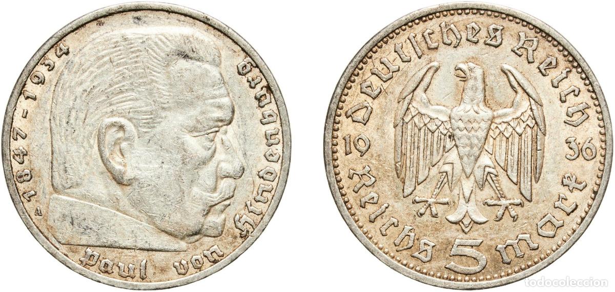 Monedas antiguas de Europa: Germany Third Reich 1936 A 5 Reichsmark (Paul von Hindenburg) Silver (.900) Berlin Mint (30611157)