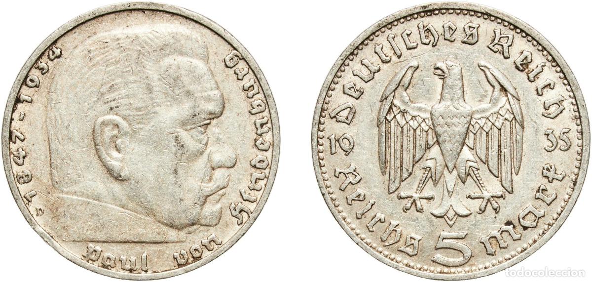 Monedas antiguas de Europa: Germany Third Reich 1935 D 5 Reichsmark (Paul von Hindenburg) Silver (.900) Munich Mint (6596000) 1