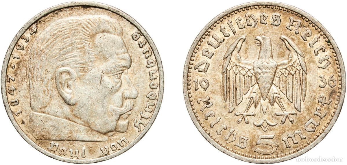 Monedas antiguas de Europa: Germany Third Reich 1936 A 5 Reichsmark (Paul von Hindenburg) Silver (.900) (30611157) 13.92g XF K