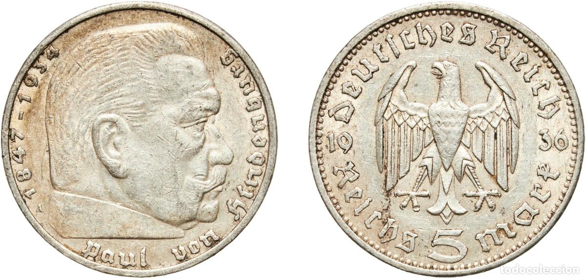 Monedas antiguas de Europa: Germany Third Reich 1936 A 5 Reichsmark (Paul von Hindenburg) Silver (.900) Berlin Mint (30611157)
