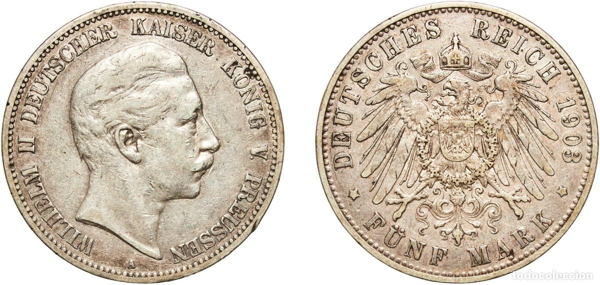 Monedas antiguas de Europa: Germany Kingdom of Prussia Second Empire 1903 A 5 Mark - Wilhelm II Silver (.900) (Ag 900, Cu 100)