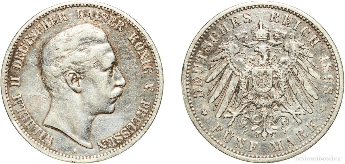 Monedas antiguas de Europa: Germany Kingdom of Prussia Second Empire 1898 A 5 Mark - Wilhelm II Silver (.900) (Ag 900, Cu 100)