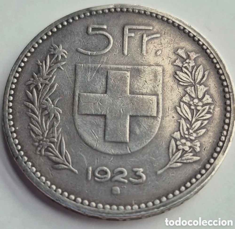 Monedas antiguas de Europa: Suiza 5 francos 1923 plata