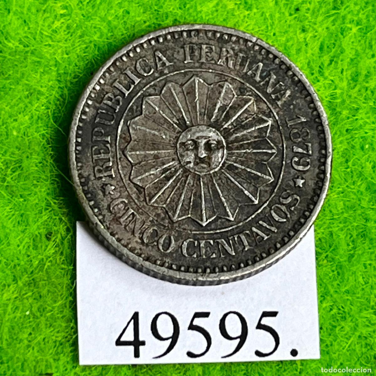 Monedas antiguas de Europa: Per&uacute; 5 centavos 1879, tipo provisional, Guerra del Pac&iacute;fico