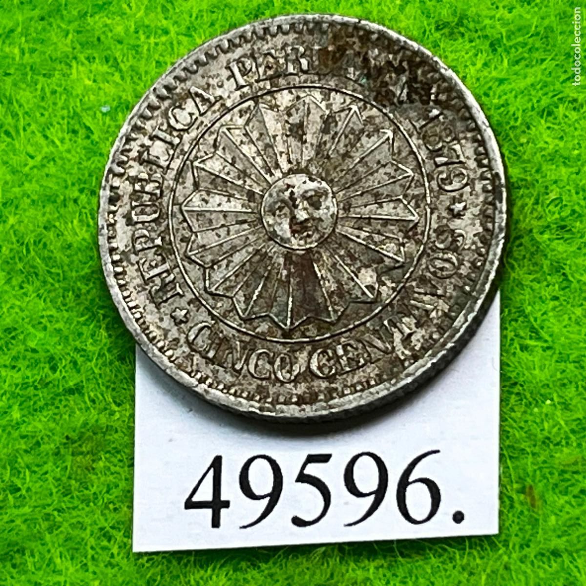 Monedas antiguas de Europa: Per&uacute; 5 centavos 1879, tipo provisional, Guerra del Pac&iacute;fico