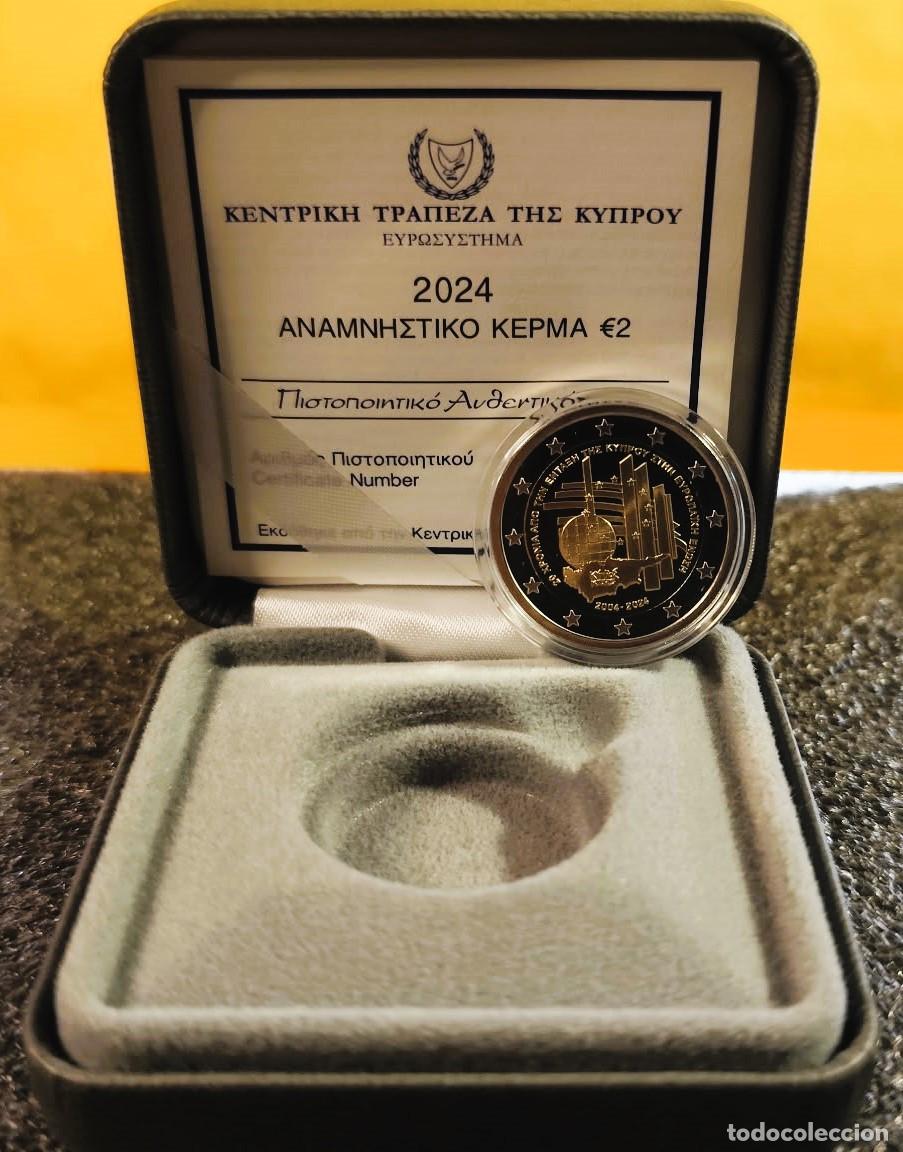 Moedas antigas da Europa: Chipre, 2024, moneda de 2 euros, Prof, aniversario de la UE, 100% perfecta