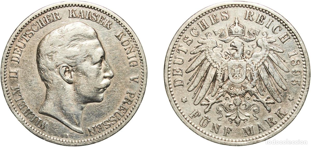 Monedas antiguas de Europa: Germany Kingdom of Prussia Second Empire 1895 A 5 Mark - Wilhelm II Silver (.900) (Ag 900, Cu 100)