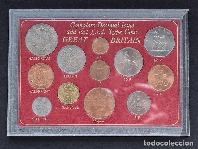 Moedas antigas da Europa: Monedas del Reino Unido (1967) en cartera completa