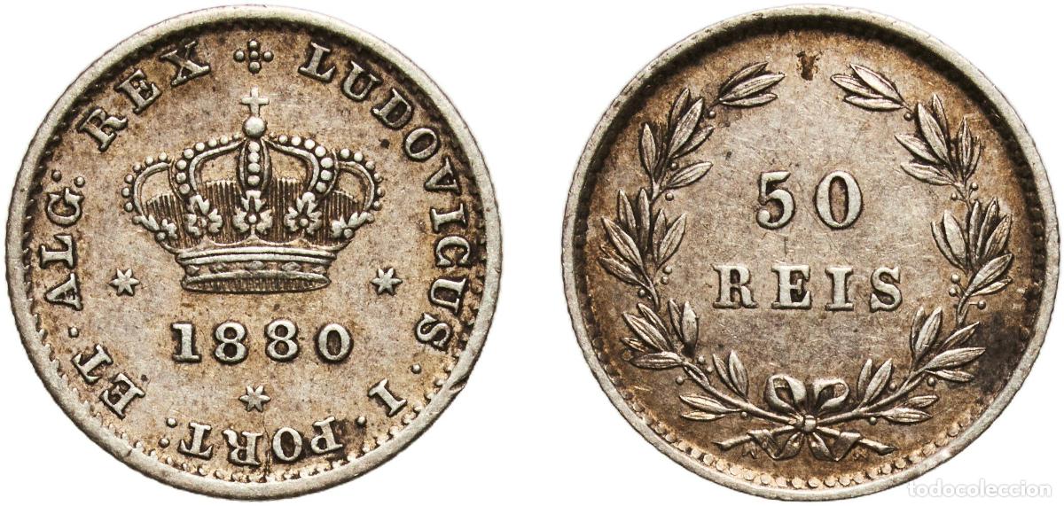 Monedas antiguas de Europa: Portugal Kingdom 1880 50 R&eacute;is - Luiz I Silver (.9166) Paris Mint (320000) 1.23g XF KM 506.1, 506.2