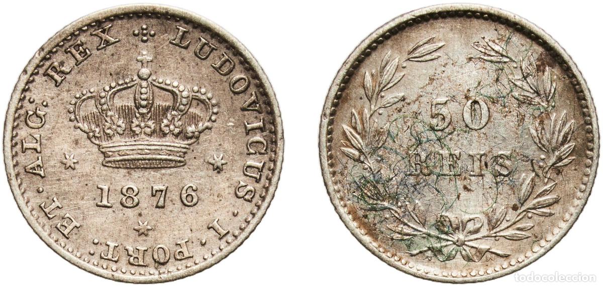 Monedas antiguas de Europa: Portugal Kingdom 1876 50 R&eacute;is - Luiz I Silver (.9166) Paris Mint (100000) 1.24g XF KM 506.1, 506.2