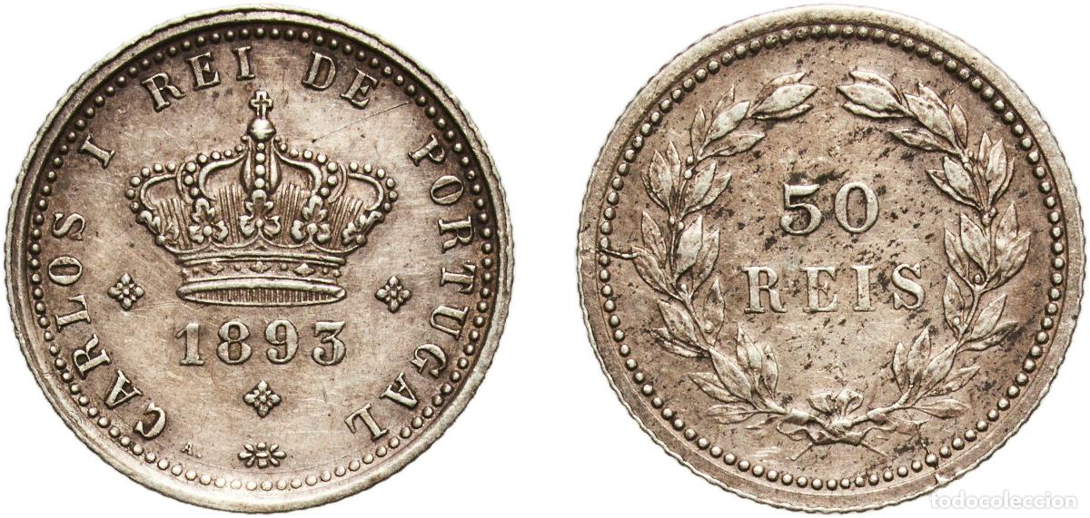 Monedas antiguas de Europa: Portugal Kingdom 1893 50 Reis / &frac12; Tost&atilde;o - Carlos I Silver (.917) Lisbon Mint (620000) 1.23g XF KM