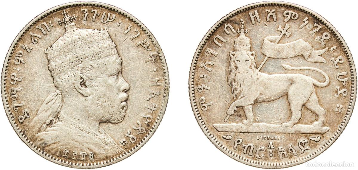 Monedas antiguas de Europa: Ethiopia Empire 1889 A &frac12; Birr - Menelik II Silver (.835) Paris Mint (420000) 13.89g VF KM 4 Sch&ouml;n