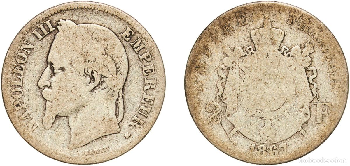 Monedas antiguas de Europa: France Second Empire 1867 BB 2 Francs - Napoleon III Silver (.835) Strasbourg Mint (3470737) 9.48g