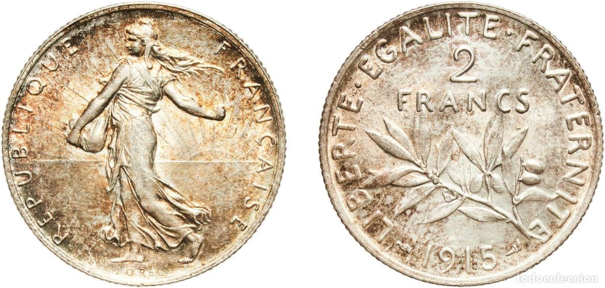 Monedas antiguas de Europa: France Third Republic 1915 2 Francs Silver (.835) Paris Mint (13963409) 10g AU Franc 2014 266/17 KM