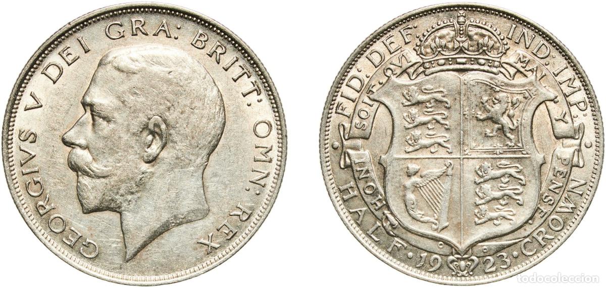 Monedas antiguas de Europa: Great Britain United Kingdom Kingdom 1923 &frac12; Crown - George V (2nd type) Silver (.500) Royal Mint (T