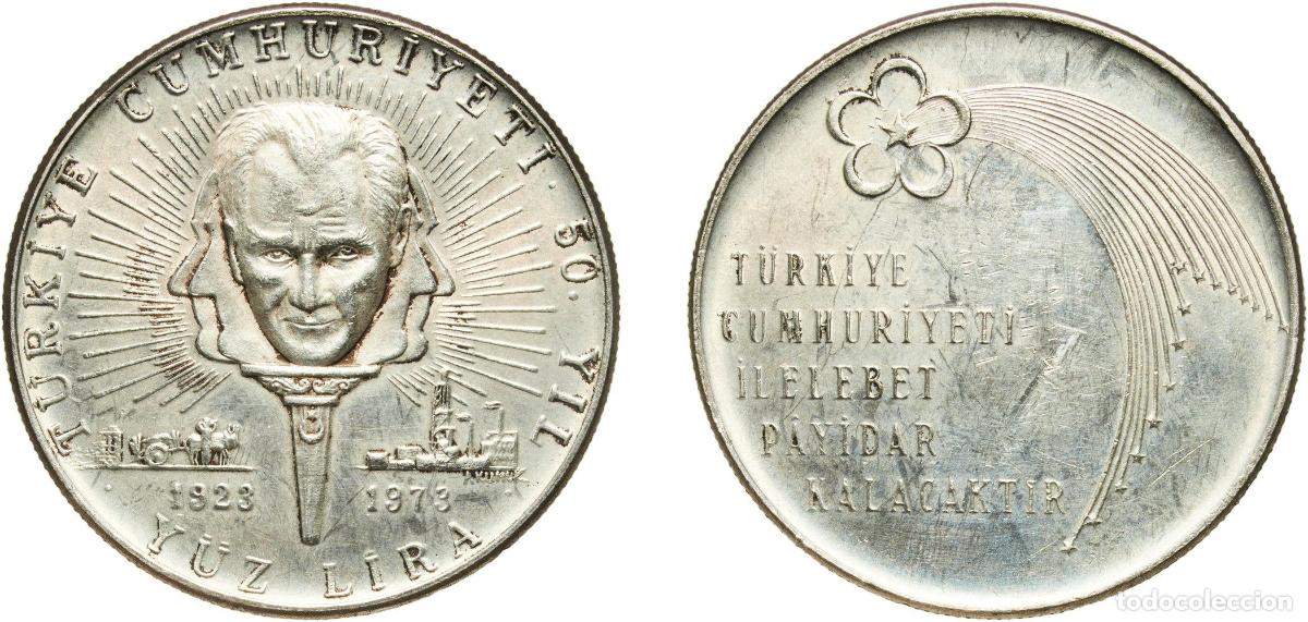 Monedas antiguas de Europa: Turkey Republic 1973 100 Lira (Republic) Silver (.900) (64885) 21.96g UNC KM 903