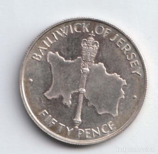 Monedas antiguas de Europa: Jersey 50 peniques, Boda Reina Isabel II - Pr&iacute;ncipe Felipe 1972 Plata KM# 35