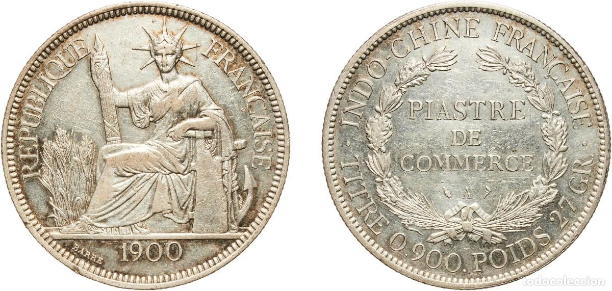 Monedas antiguas de Europa: French Indochina French colony 1900 A 1 Piastre Silver (.900) (Copper .100) Paris Mint (13319000) 2