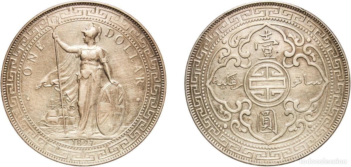 Monedas antiguas de Europa: Great Britain United Kingdom Kingdom 1897 B 1 Dollar (British Trade Dollar) Silver (.900) Bombay Mi