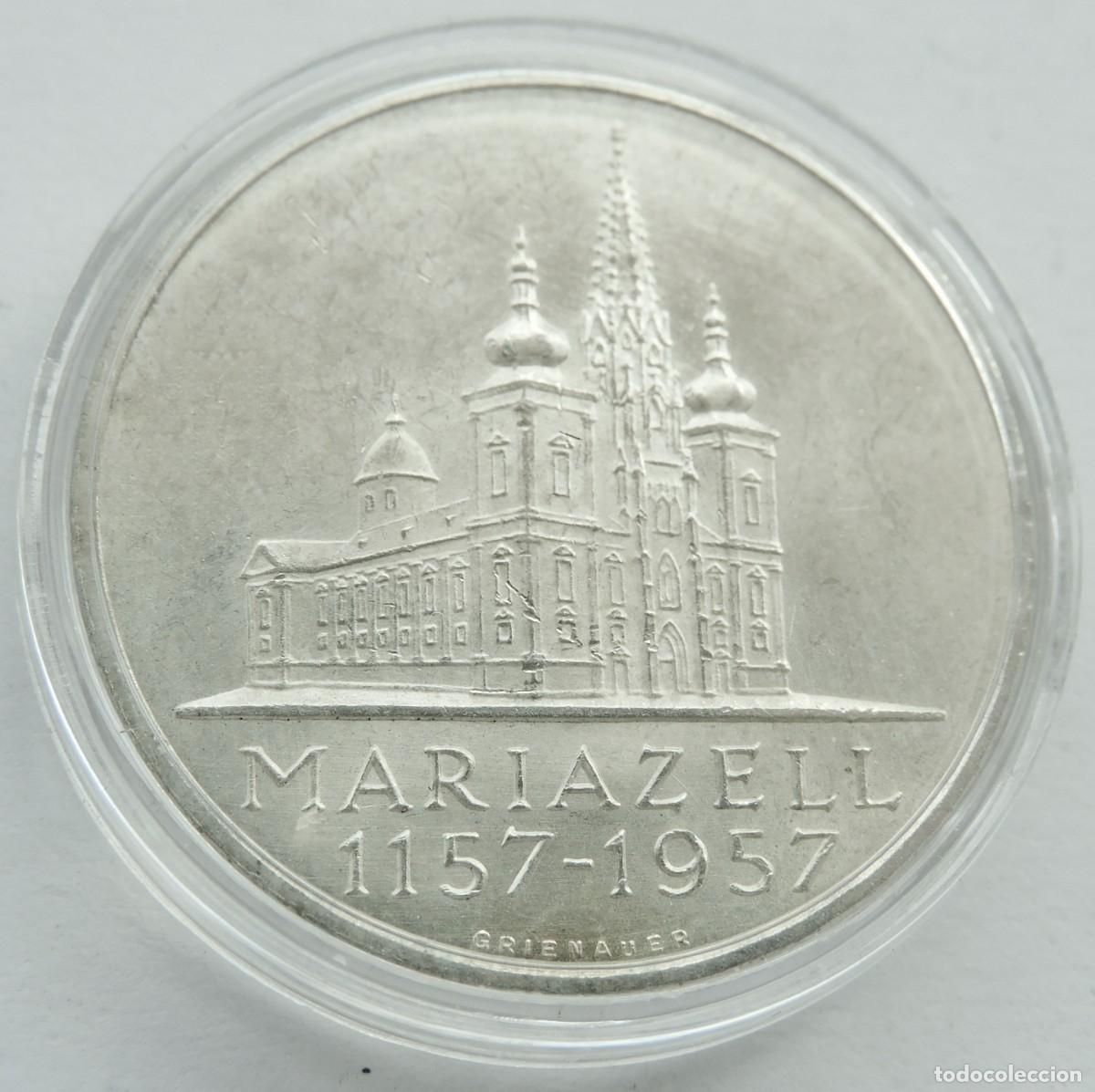 Old Coins of Europe: MONEDA AUSTRIA 25 CHELINES 1957 - 8&ordm; CENTENARIO DE LA BAS&Iacute;LICA MARIAZELL. PLATA SIN CIRCULAR