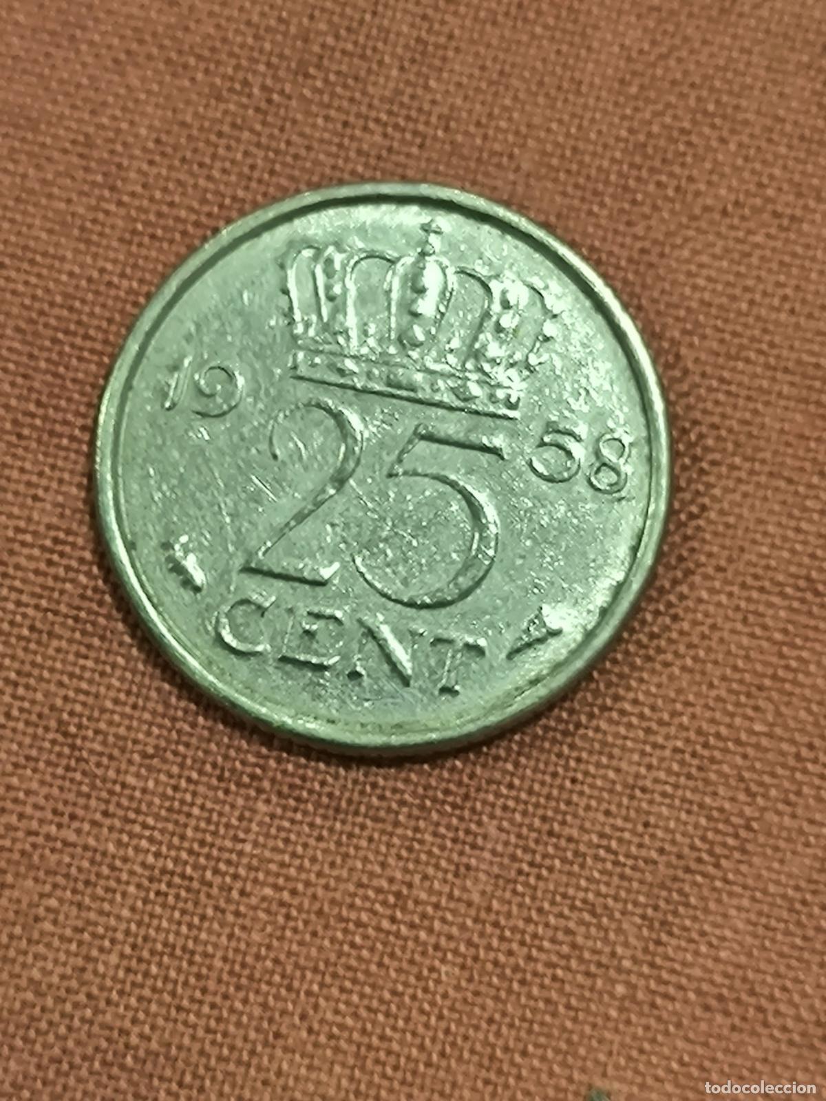 Old Coins of Europe: Moneda de los Pa&iacute;ses Bajos 25 Cent Juliana Anverso y Reverso Coleccionismo Numism&aacute;tica