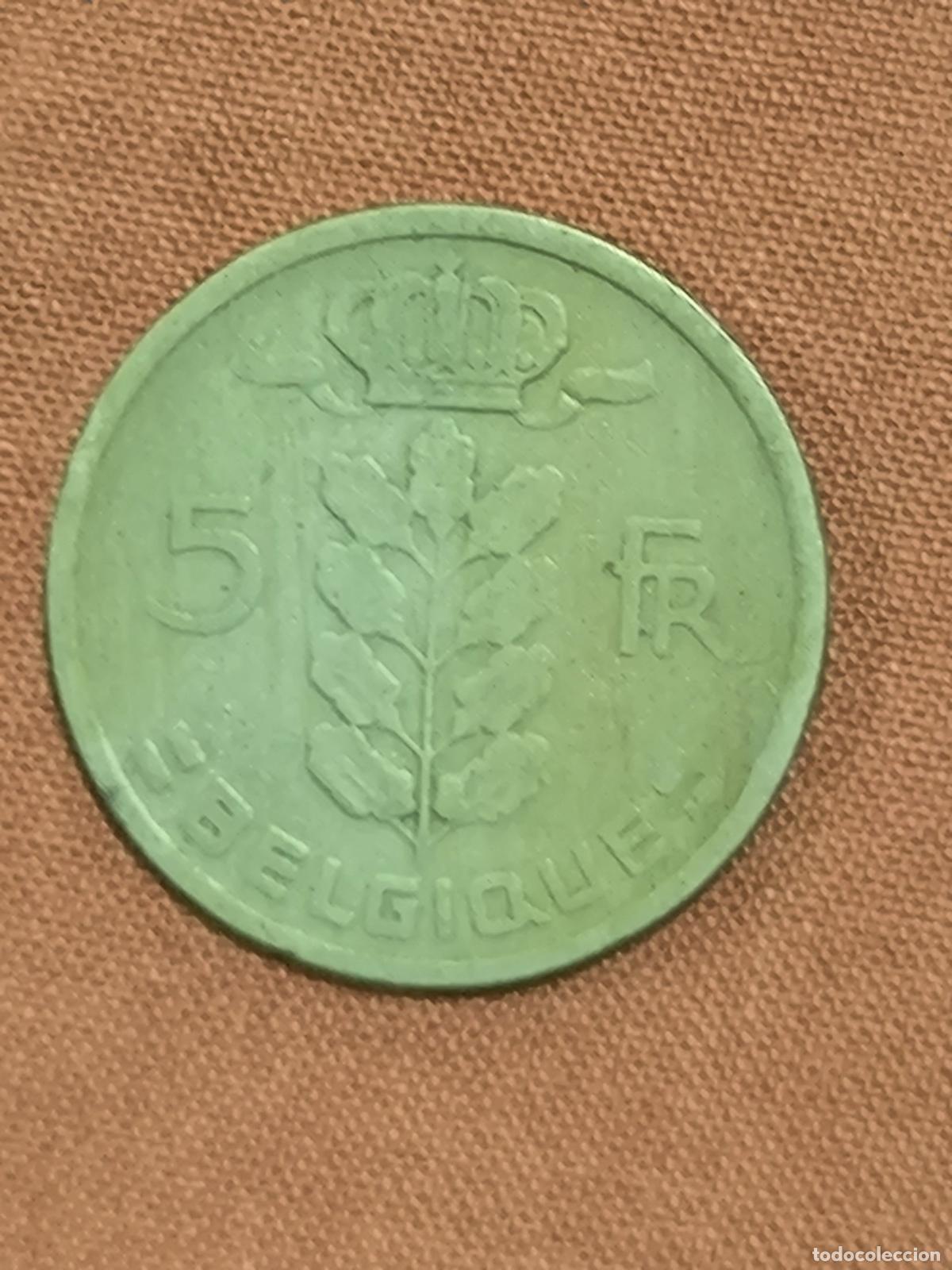 Moedas antigas da Europa: Moneda de B&eacute;lgica 5 Francos Balduino Anverso y Reverso Coleccionismo Numism&aacute;tica