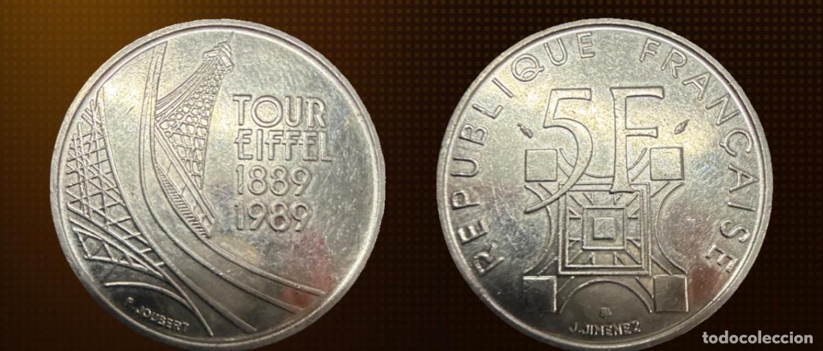 Monedas antiguas de Europa: Francia 5 francos, 100 aniversario - Torre Eiffel &middot; 1989