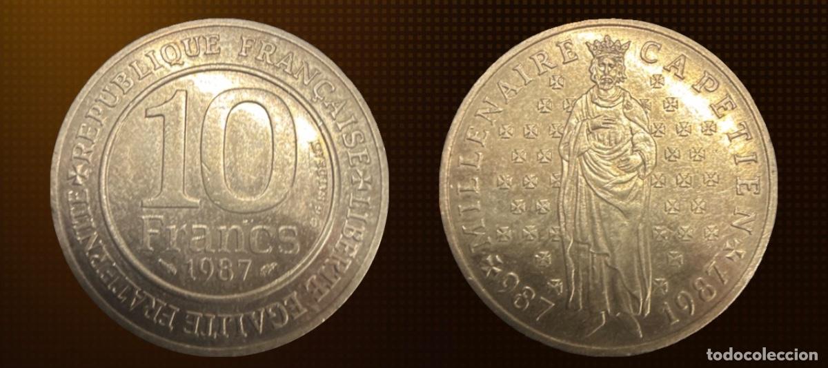 Moedas antigas da Europa: Francia 10 francos, Milenio de la dinast&iacute;a de los Capetos &middot; 1987