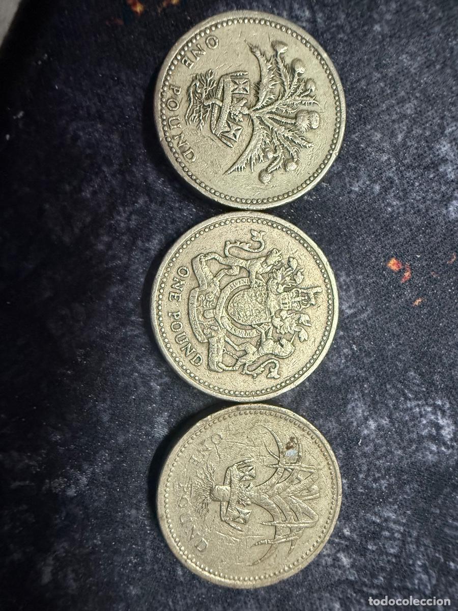 Old Coins of Europe: Lote 3 monedas antiguas de 1 libra Reino Unido &ndash; Isabel II