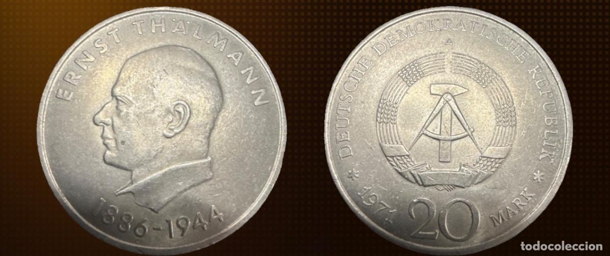 Moedas antigas da Europa: Alemania - RDA 20 marcos, 85&ordm; Aniversario - Nacimiento de Ernst Th&auml;lmann &middot; 1971-A