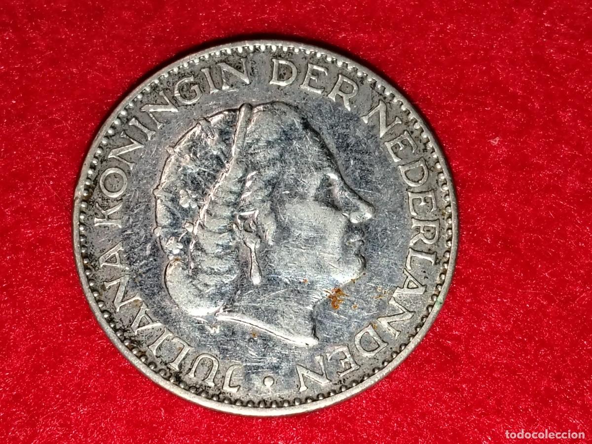 Moedas antigas da Europa: MONEDA DE PLATA DE 1 GOLDEN 1956 REINA JULIANA - HOLANDA