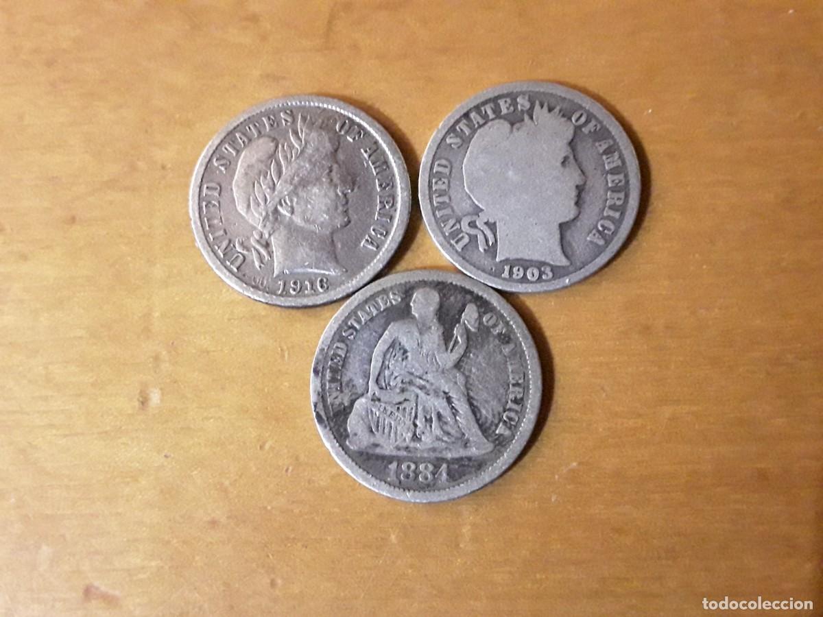 Monete antiche di Europa: ESTADOS UNIDOS - LOTE ONE DIME DE PLATA A&Ntilde;O 1884+1903+1916.
