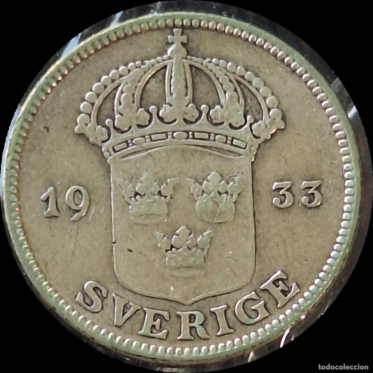 Monedas antiguas de Europa: PLATA. Suecia. 50 ore 1933. Gustavo V.