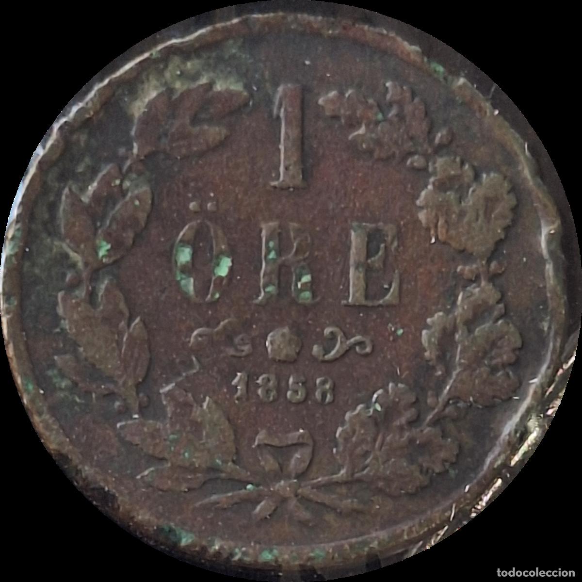 Moedas antigas da Europa: Suecia. 1 ore 1858. Oscar I. Rara