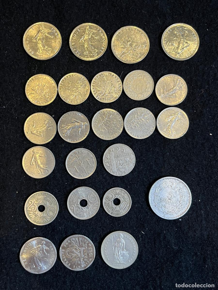 Monete antiche di Europa: Lote de 24 monedas antiguas Francia, Suiza y B&eacute;lgica &ndash; 5, 2 y 1 Franco, 25 y 10 C&eacute;ntimos Lindauer &ndash;