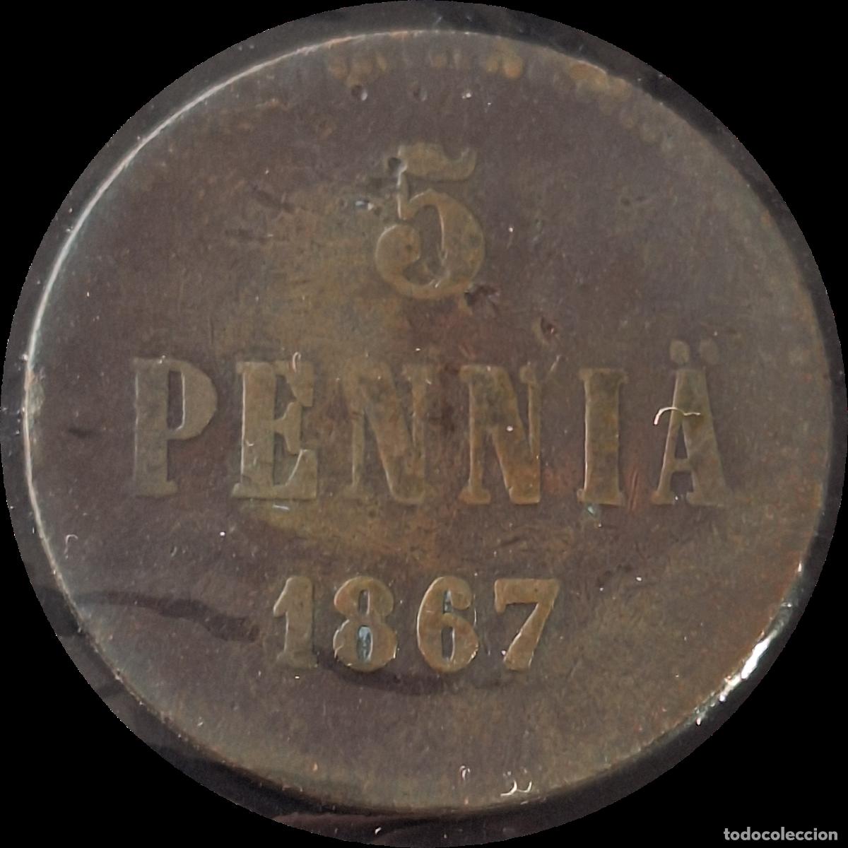 Monete antiche di Europa: Finlandia ocupaci&oacute;n rusa. 5 pennia 1867. Zar Alejandro II.