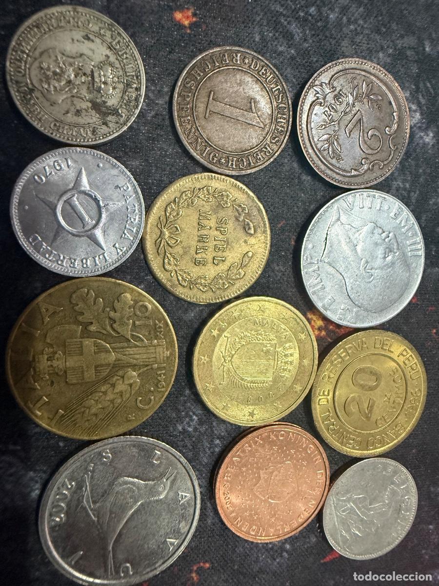 Moedas antigas da Europa: 67.- 12 piezas: monedas del mundo y ficha de juego