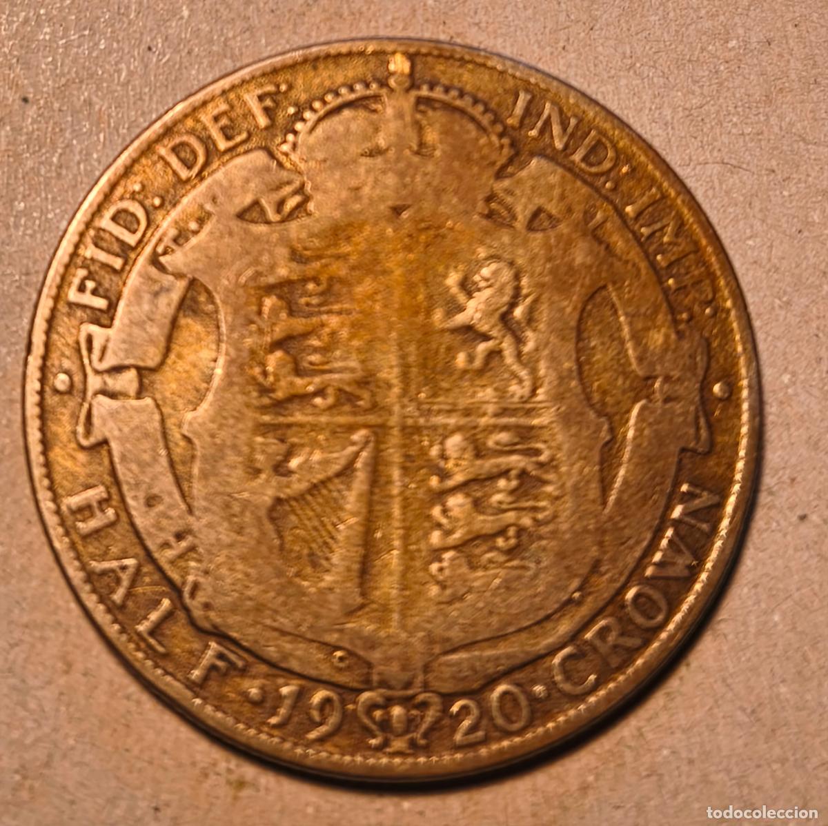 Monedas antiguas de Europa: Moneda plata antigua media corona Jorge V, 1920, Gran Breta&ntilde;a