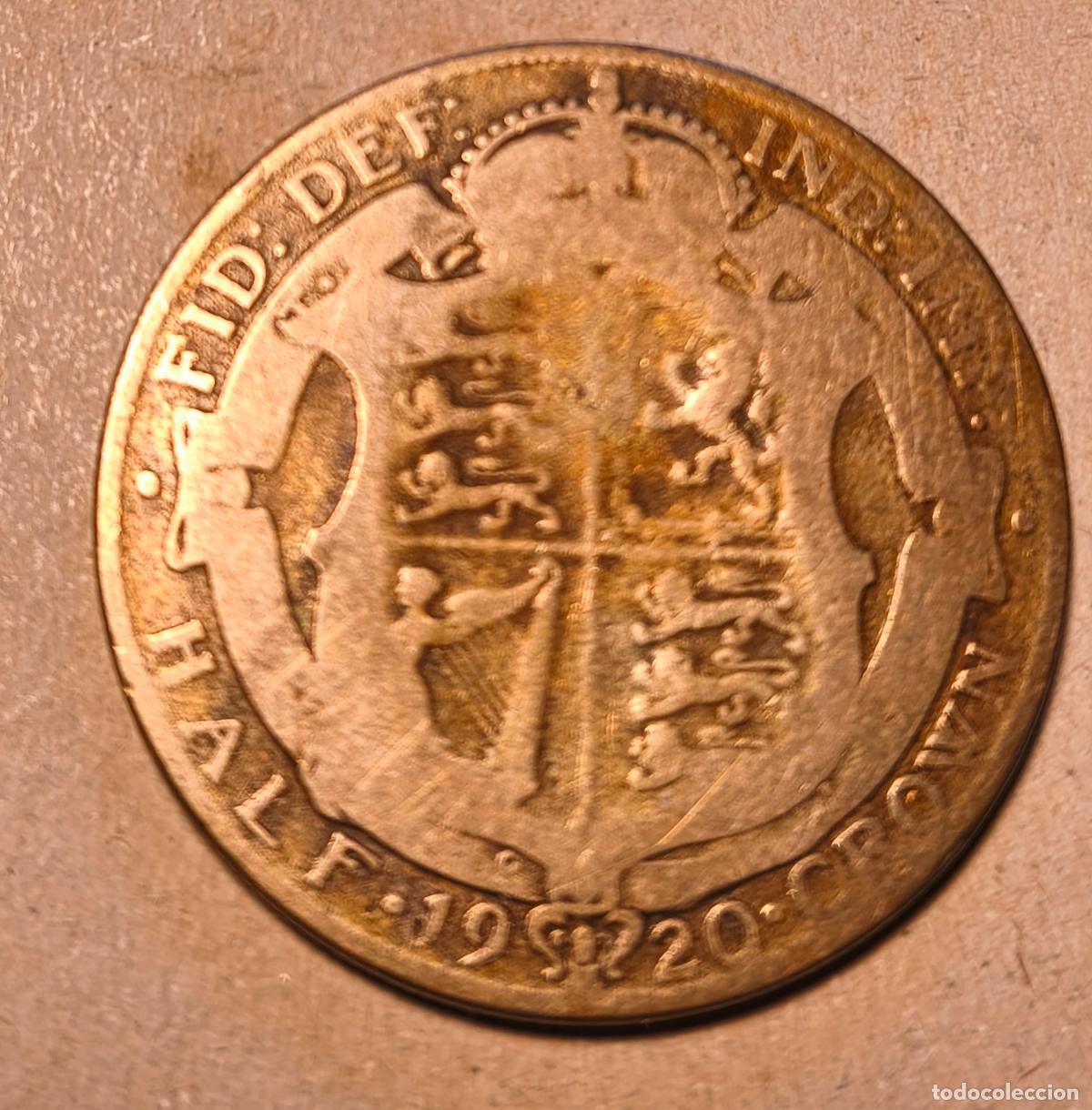 Monedas antiguas de Europa: Moneda plata antigua media corona Jorge V, 1920, Gran Breta&ntilde;a