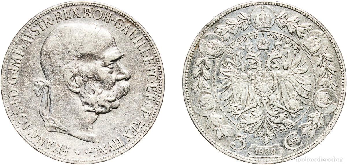 Monete antiche di Europa: Austria Empire 1900 5 Corona - Franz Joseph I Silver (.900) Vienna Mint (8961416) 23.95g XF KM 280
