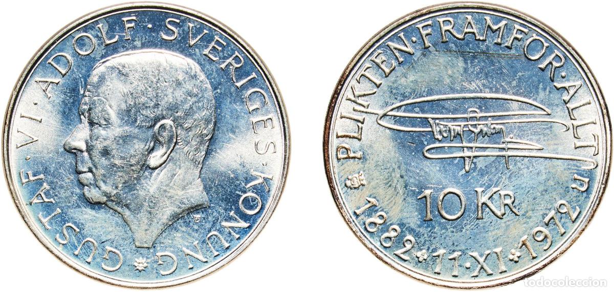 Monete antiche di Europa: Sweden Kingdom 1972 10 Kronor - Gustaf VI Adolf (Birthday) Silver (.830) (Copper .170) Kungliga Myn